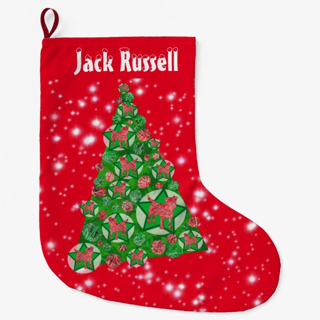 Jack Russell Hund jul Big Träd Dekoration Stor Julstrumpa (Framsidan)