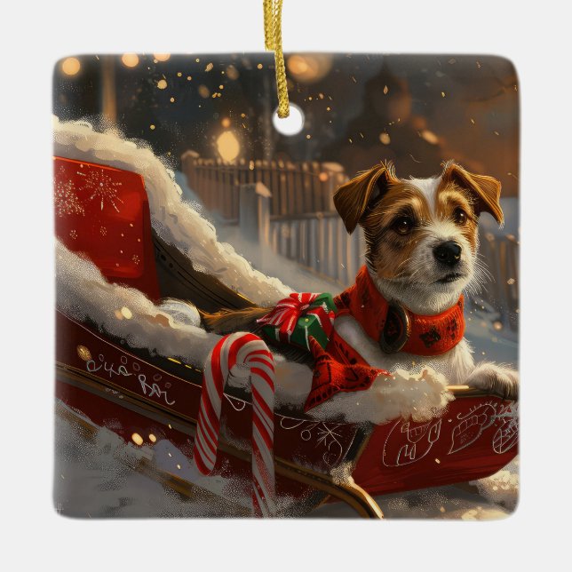 Jack Russell Hund Jul Festiv Julgransprydnad Keramik (Framsida)