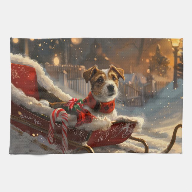 Jack Russell Hund Jul Festiv Kökshandduk (Horisontell)