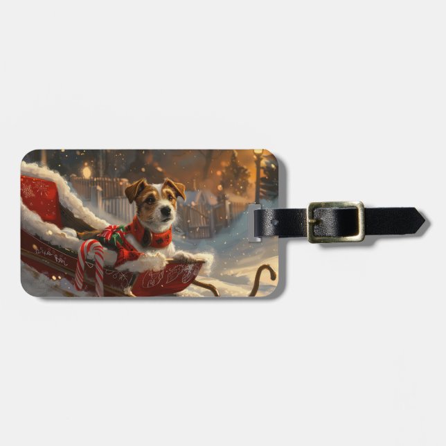 Jack Russell Hund jul Festive Bagagebricka (Horisontell Framsida)