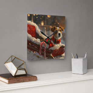Jack Russell Hund jul Festive Fyrkantig Klocka