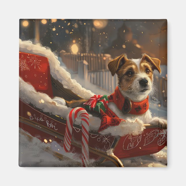 Jack Russell Hund jul Festive Magnet (Framsidan)