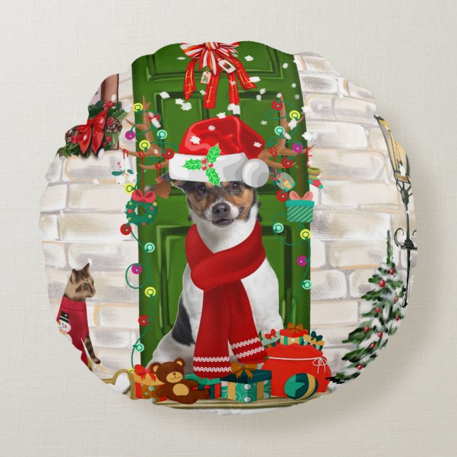 Jack Russell Hund jul Rund Kudde (Framsidan)