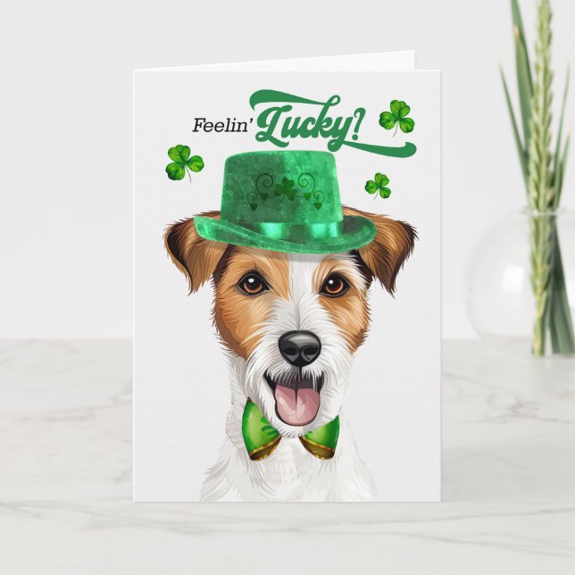 Jack Russell Hund Känner Lycka St Patrick's Day Helgkort (Framsida)