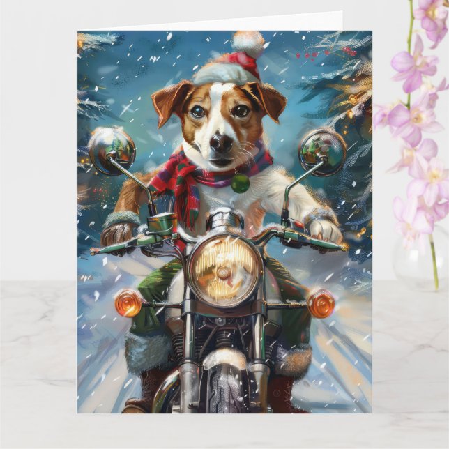 Jack Russell Hund Riding Motorcle God jul Kort (Orkide)
