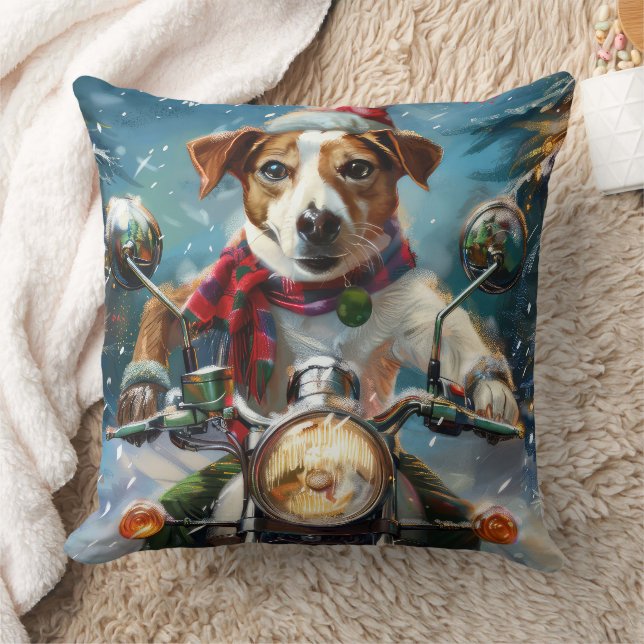Jack Russell Hund Riding Motorcle God jul Kudde (Filt)