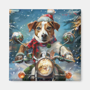 Jack Russell Hund Riding Motorcle God jul Magnet