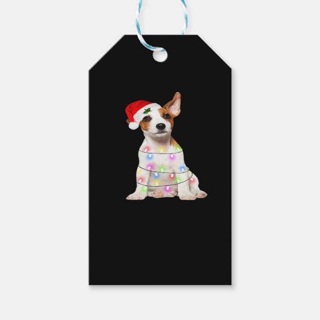 Jack Russell hund Santa Julgran Ljus Julafton Presentetikett (Framsidan)