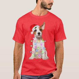 Jack Russell hund Santa Julgran Ljus Julafton T Shirt