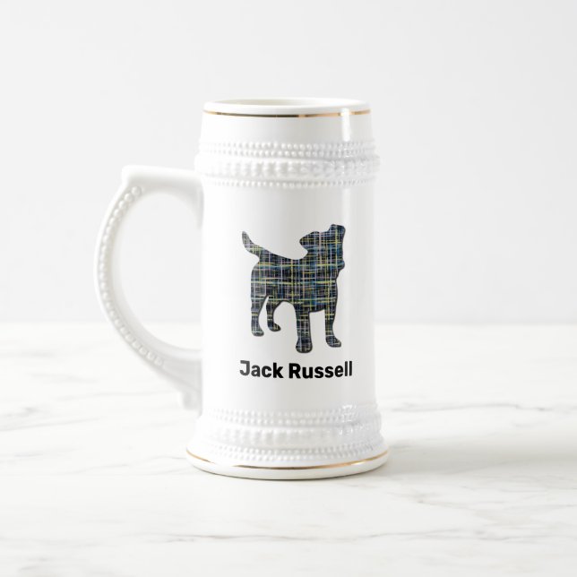 Jack Russell Hund Silhouette Gult & Black Grid Sejdel (Vänster)