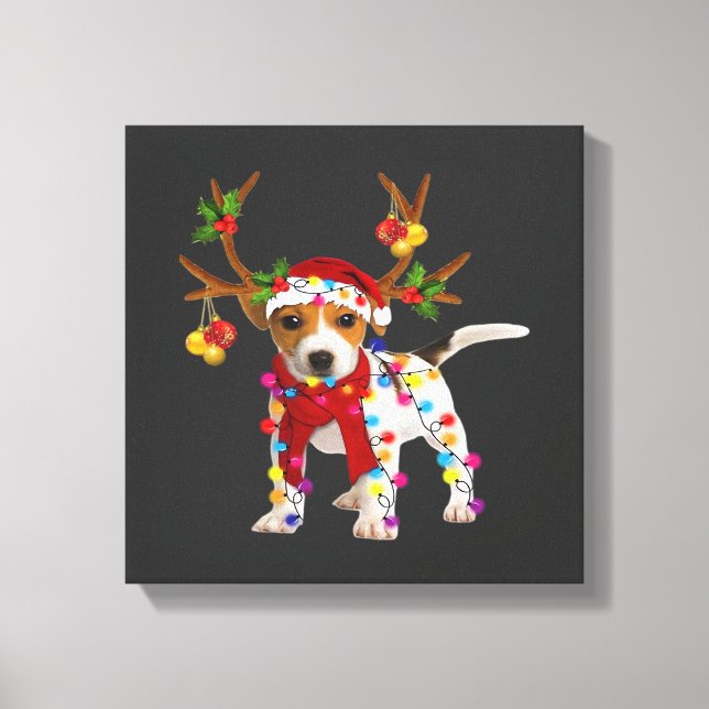 Jack russell Hund Vacker Ren Julbelysning Canvastryck (Framsida)