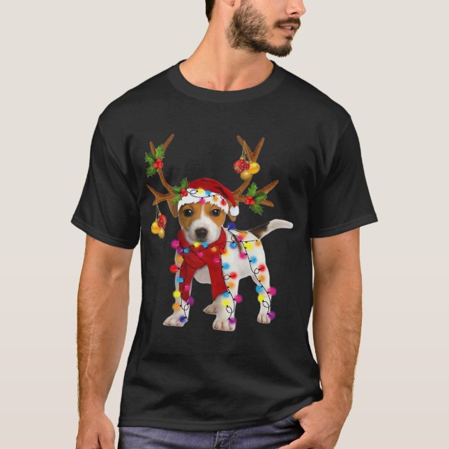 Jack russell Hund Vacker Ren Julbelysning T Shirt (Framsida)
