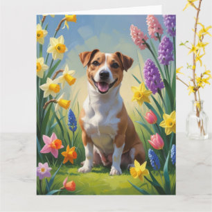 Jack Russell Hund Vårblommor Målning Kort