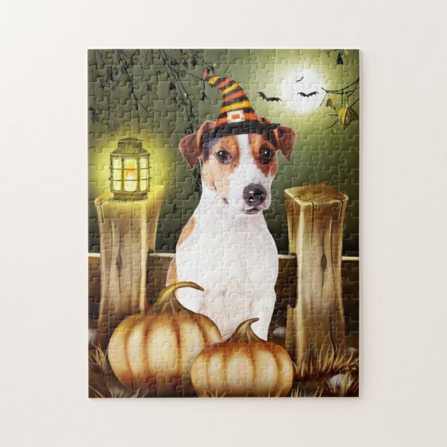 Jack Russell Hund Witch Hat Halloween Gift Idea Pussel (Vertikal)