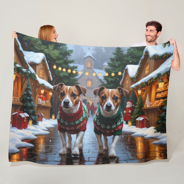 Jack Russell Hundar Jul Snö Högtid Fleecefilt (På plats)