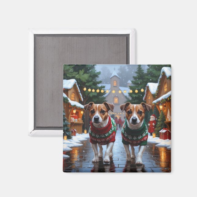 Jack Russell Hundar Jul Snö Holiday Magnet (Front/Back)