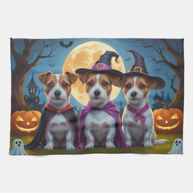 Jack Russell Hundar Pumpkin Halloween Funny Kökshandduk (Horisontell)