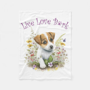 Jack Russell Hundmamma Blommig Fleecefilt
