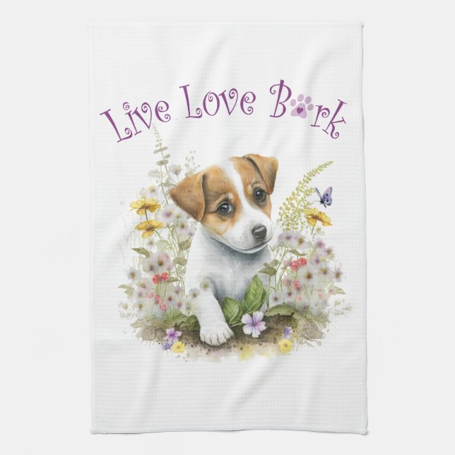 Jack Russell Hundmamma Blommig Kökshandduk (Vertikal)