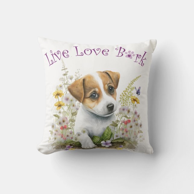 Jack Russell Hundmamma Blommig Kudde (Framsida)