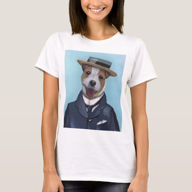 Jack Russell i Boater T Shirt (Framsida)