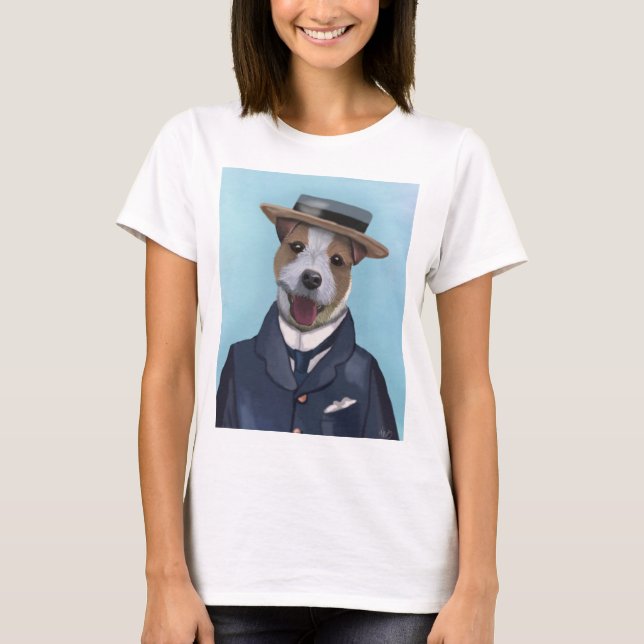 Jack Russell i Boater Tee Shirt (Framsida)