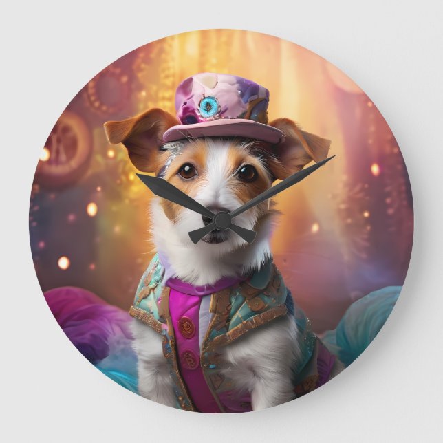 Jack Russell i Colorful Costume Stor Klocka (Framsida)