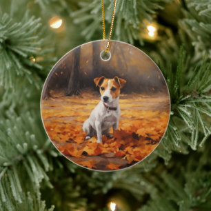 Jack Russell i Höst löv Fall Inspire Julgransprydnad Keramik