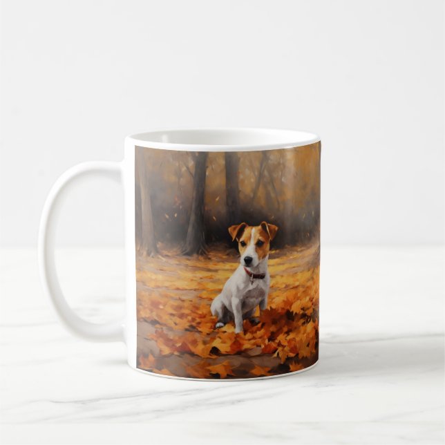 Jack Russell i Höst löv Fall Inspire Kaffemugg (Vänster)