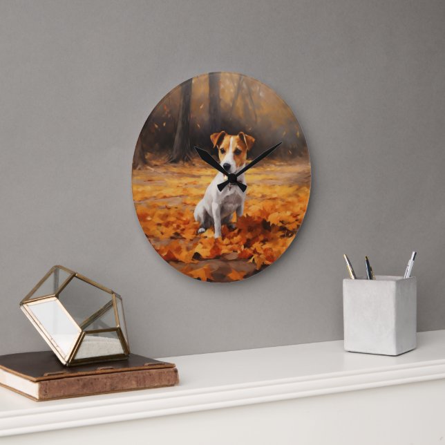 Jack Russell i Höst löv Fall Inspire Stor Klocka (Kontor)