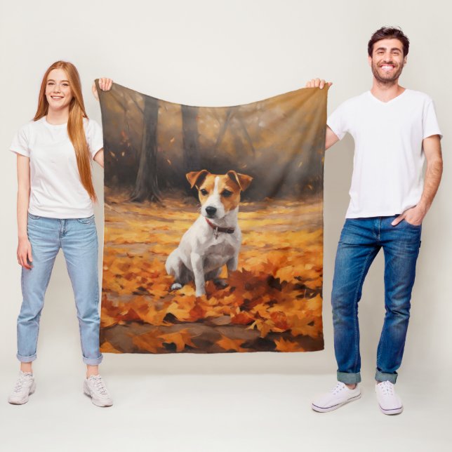 Jack Russell i höstlöv faller inspirerar Fleecefilt (På plats)