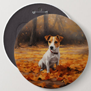 Jack Russell i höstlöv faller inspirerar Knapp