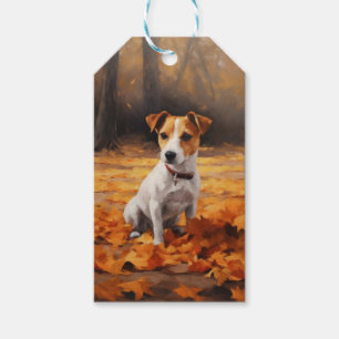 Jack Russell i höstlöv faller inspirerar Presentetikett