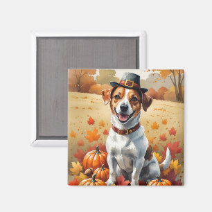 Jack Russell i höstlöv tackgivandekonst Magnet