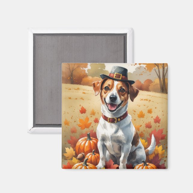 Jack Russell i höstlöv tackgivandekonst Magnet (Front/Back)