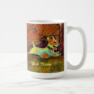 jack russell i höstmugg kaffemugg