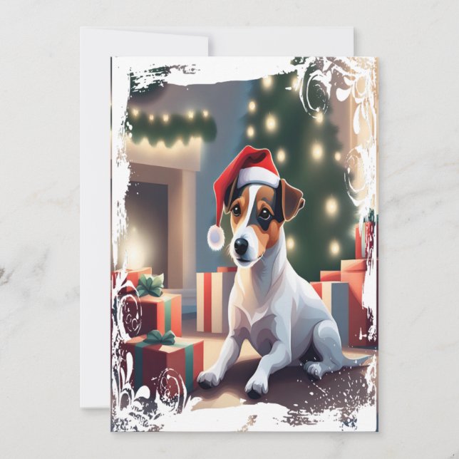 Jack Russell i julkort i Santa Hat (Framsida)