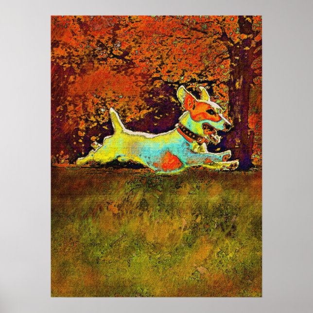 jack russell i skogen på hösten poster (Framsidan)