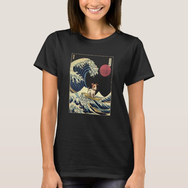 Jack Russell Japansk Kanagawa Wave Surfa Hund T Shirt (Framsida)