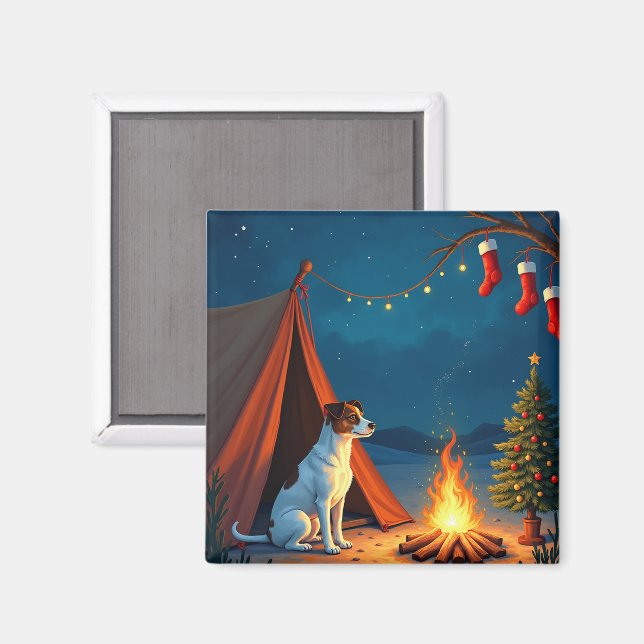 Jack Russell Jul Camping Natt Målning Magnet (Front/Back)