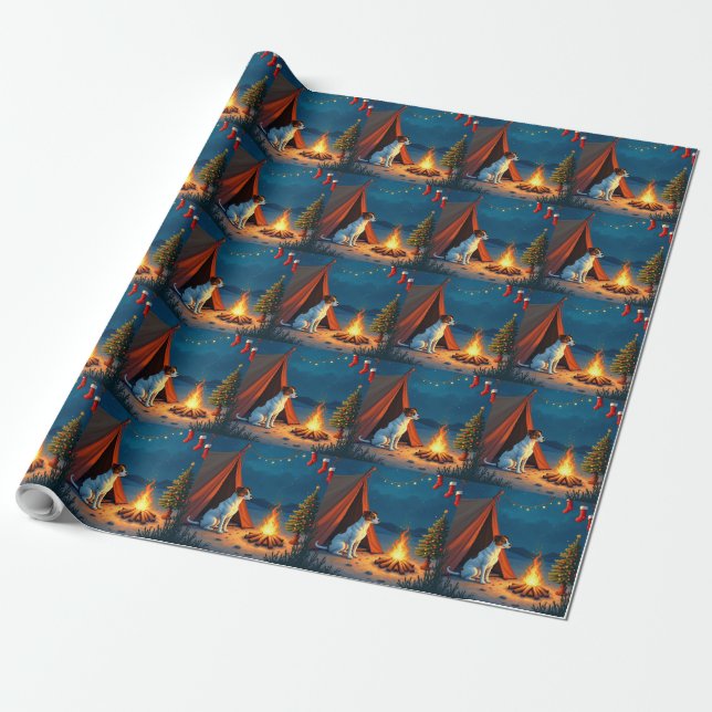 Jack Russell Jul Camping Natt Målning Presentpapper (Utrullad)
