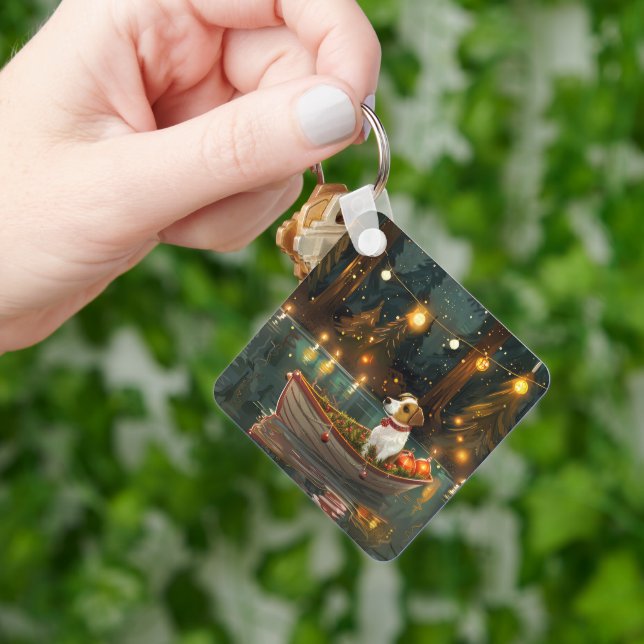 Jack Russell jul Festive Voyage Nyckelring (Hand)