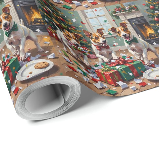 Jack Russell julklappsöppning Kaos Presentpapper (Rulle Hörn)