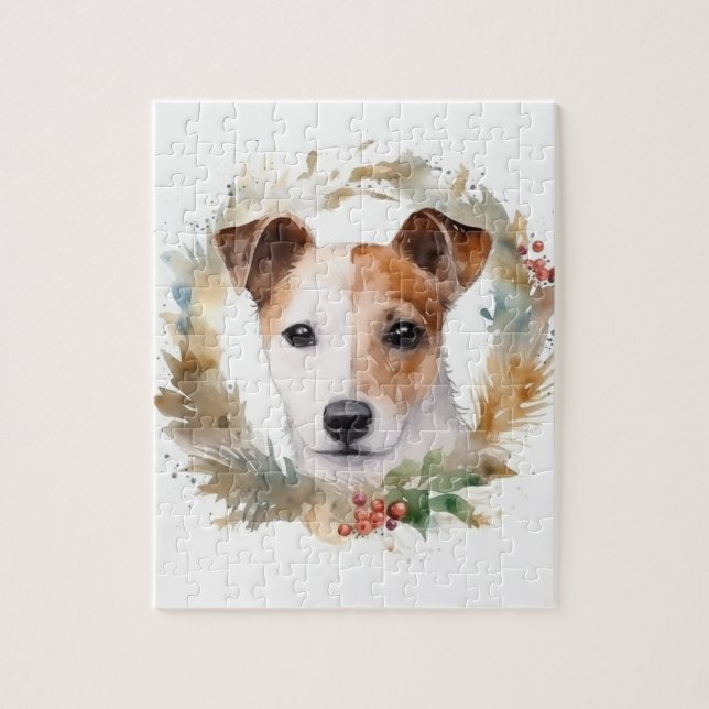 Jack Russell Julkrans Festiva Hund Pussel (Vertikal)