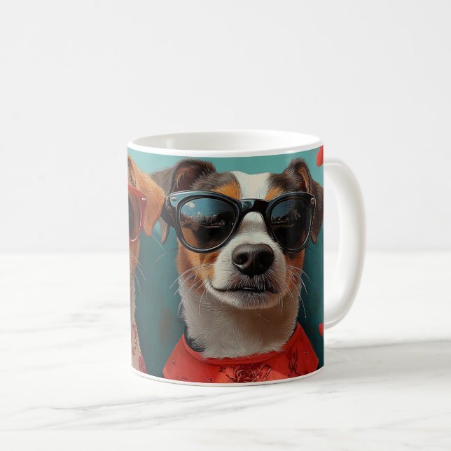 Jack Russell med hjärtrusor Alla hjärtans dag Kaffemugg (Framsida höger)