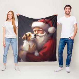 Jack Russell med Jultomten julafton Fleecefilt