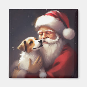 Jack Russell med Jultomten julafton Magnet