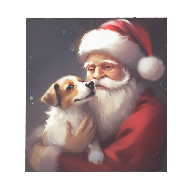 Jack Russell med Tomte Festiv Jul Anteckningsblock (Framsida)
