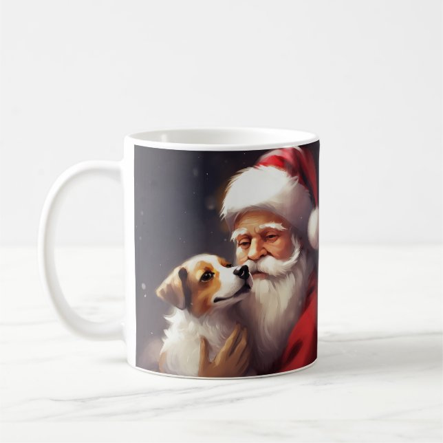 Jack Russell med Tomte Festiv Jul Kaffemugg (Vänster)