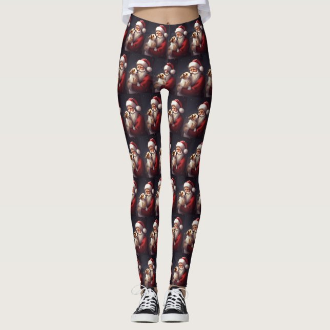 Jack Russell med Tomte Festiv Jul Leggings (Framsida)